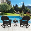 Jeco 3pc Wicker Rocker Chair Set in Espresso with Black Cushion