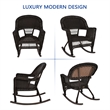 Jeco 3pc Wicker Rocker Chair Set in Espresso with Black Cushion