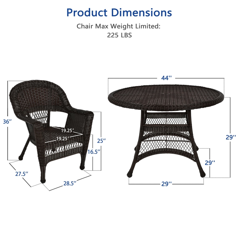 Jeco 5 Piece Wicker Patio Dining Set in Espresso
