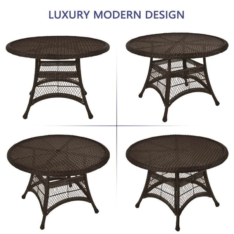 Jeco 5 Piece Wicker Patio Dining Set in Espresso and Blue