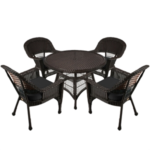 Jeco 5 Piece Resin Wicker Outdoor Patio Dining Set in Espresso w/Black Cushion