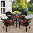 Jeco 5 Piece Wicker Patio Dining Set in Espresso and Red