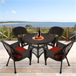 Jeco 5 Piece Wicker Patio Dining Set in Espresso and Red