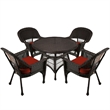 Jeco 5 Piece Wicker Patio Dining Set in Espresso and Red