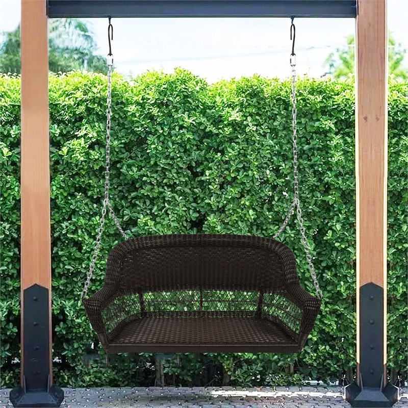 Jeco Resin Wicker Traditional Hanging Porch Swing in Espresso