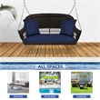 Jeco Wicker Porch Swing in Espresso with Blue Cushion