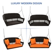 Jeco Wicker Porch Swing in Espresso with Orange Cushion