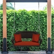 Jeco Wicker Porch Swing in Espresso with Red Cushion