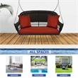 Jeco Wicker Porch Swing in Espresso with Red Cushion
