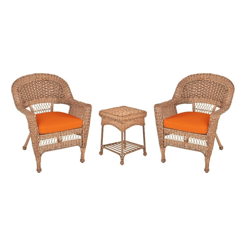 Jeco 3 Piece Resin Wicker Patio Conversation Set in Honey and Orange