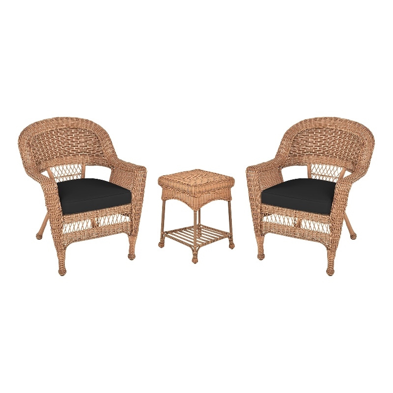 Jeco 3 Piece Resin Wicker Patio Conversation Set in Honey and Black