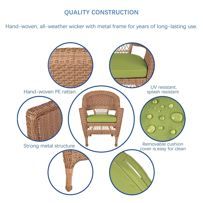 Jeco 3 Piece Resin Wicker Patio Conversation Set in Honey and Green