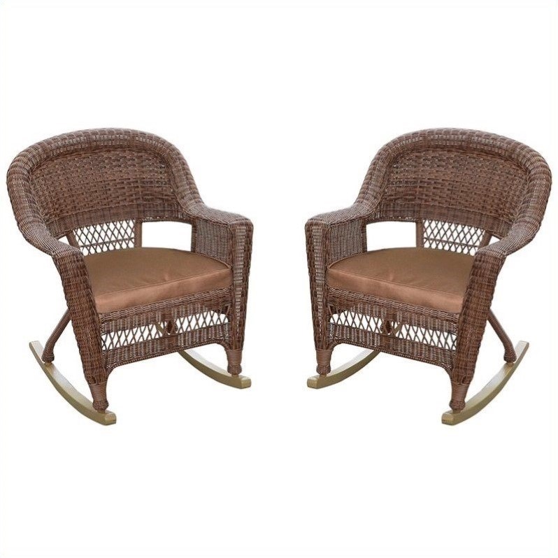 Jeco Wicker Chair in Honey with Brown Cushion (Set of 4)