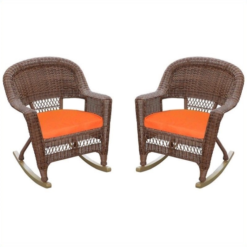 Jeco Wicker Chair in Honey with Orange Cushion(Set of 4)
