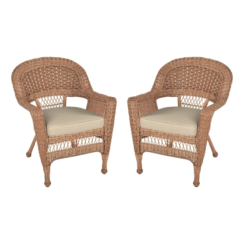 Jeco Wicker Chair in Honey with Tan Cushion - Set of  2