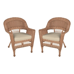 Jeco Wicker Chair in Honey with Tan Cushion - Set of  2