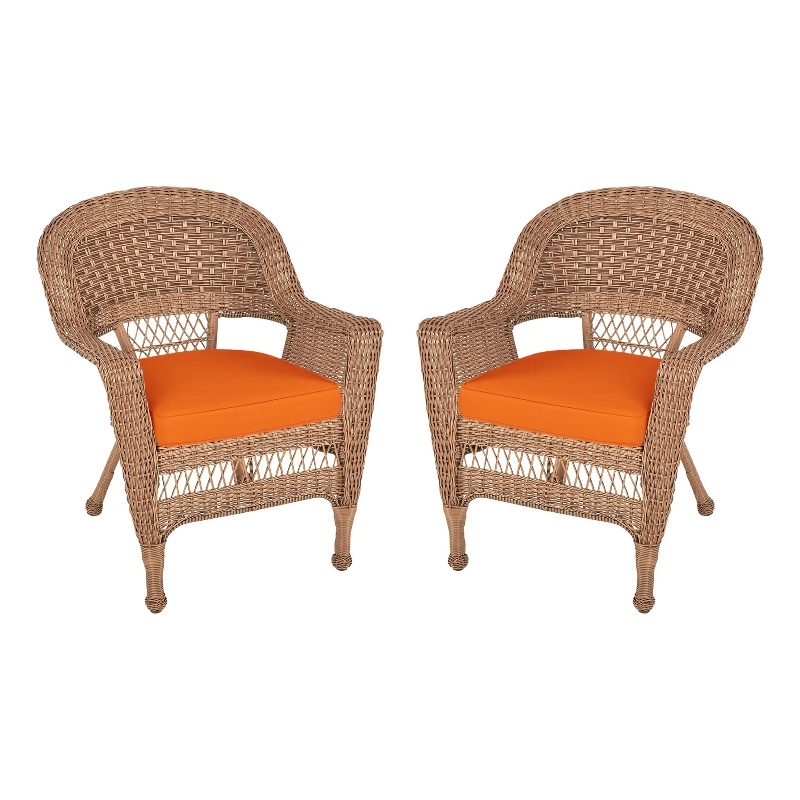 Jeco Wicker Chair in Honey with Orange Cushion (Set of 2)