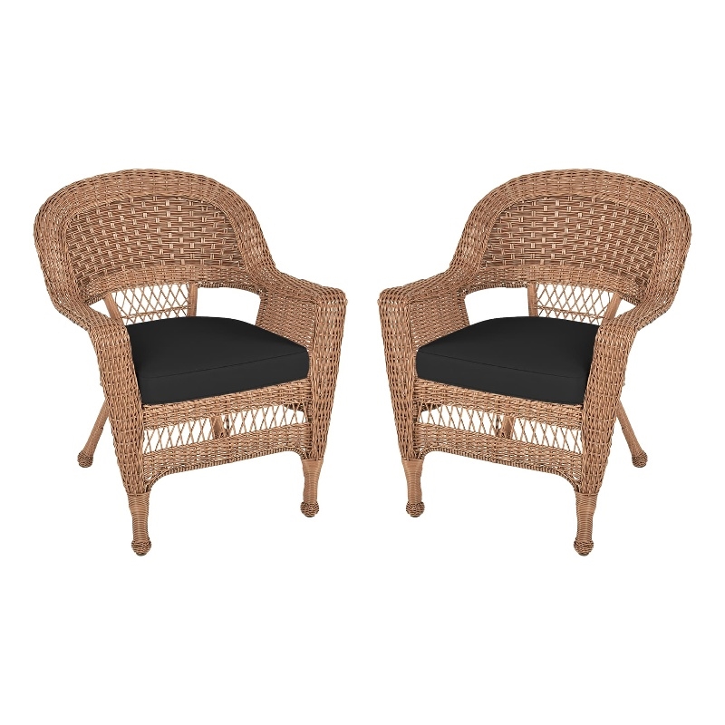 Jeco Wicker Chair in Honey with Black Cushion (Set of 2)