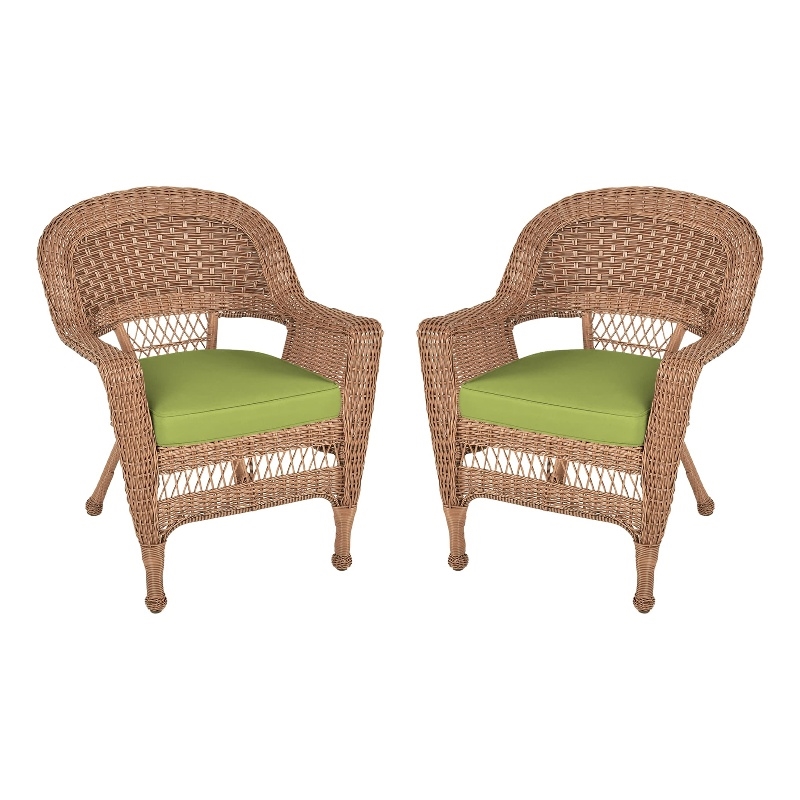 Jeco Wicker Chair in Honey with Green Cushion (Set of 2)