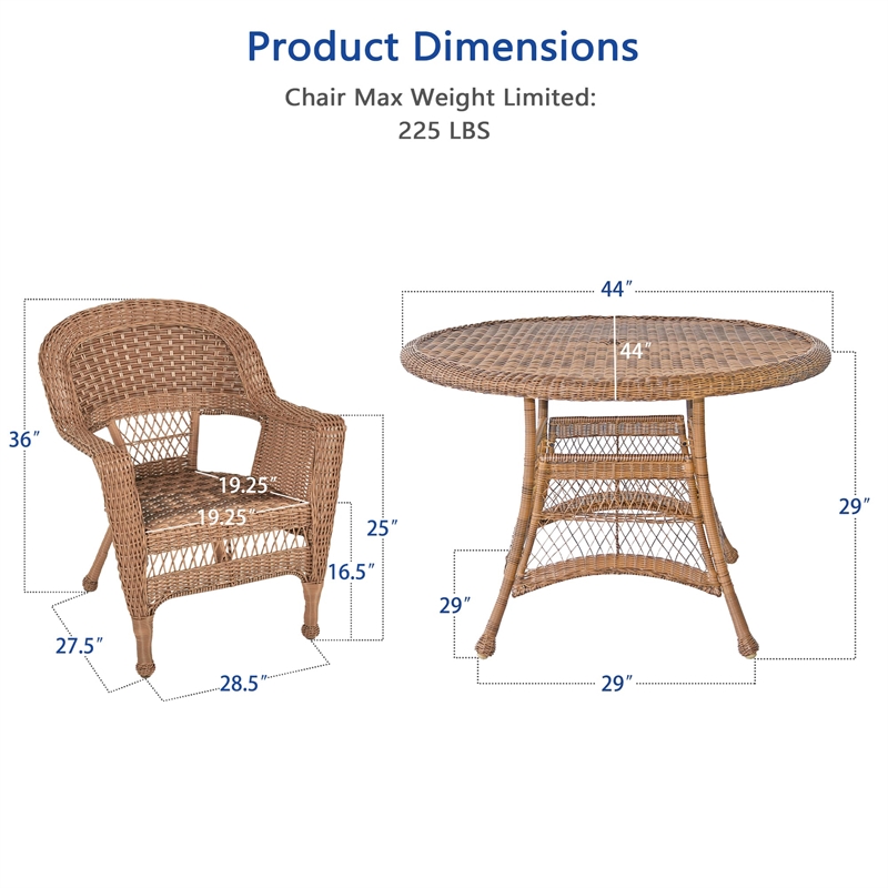 Jeco 5 Piece Resin Wicker Outdoor Patio Dining Set in Honey