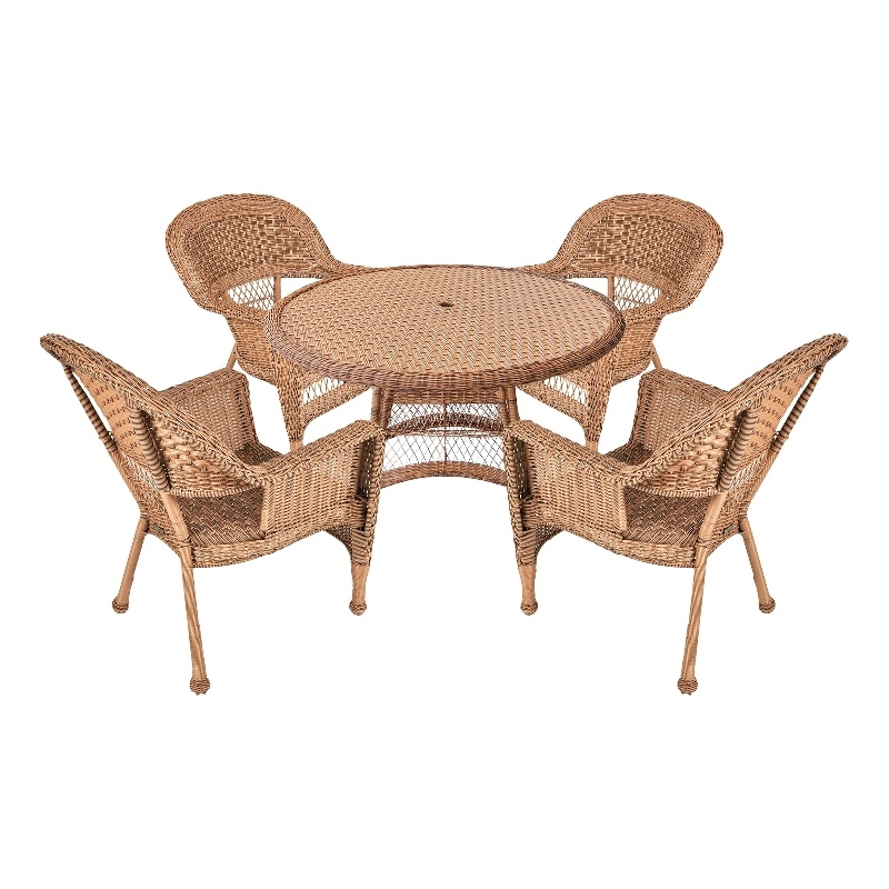 Jeco 5 Piece Resin Wicker Outdoor Patio Dining Set in Honey