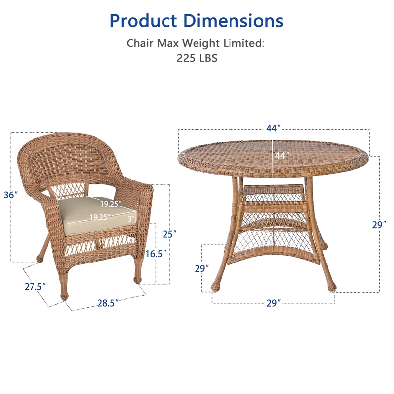 Jeco 5 Piece Wicker Patio Dining Set in Honey and Tan