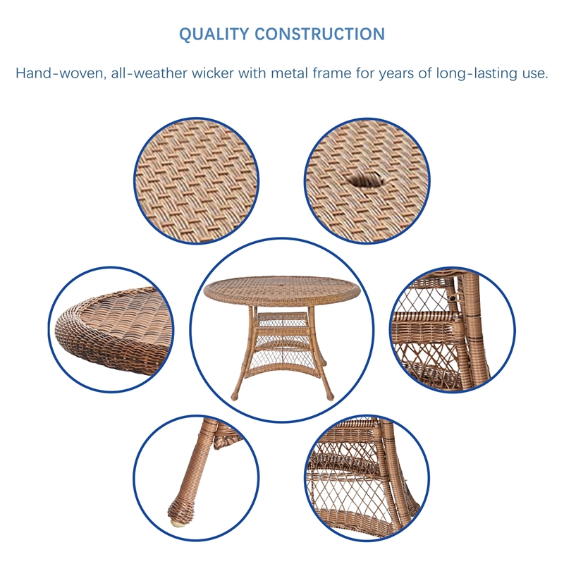 Jeco 5 Piece Wicker Patio Dining Set in Honey and Tan