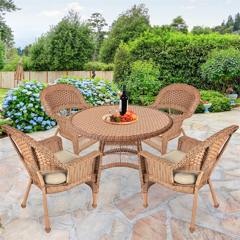Jeco 5 Piece Wicker Patio Dining Set in Honey and Tan