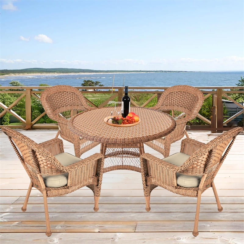 Jeco 5 Piece Wicker Patio Dining Set in Honey and Tan