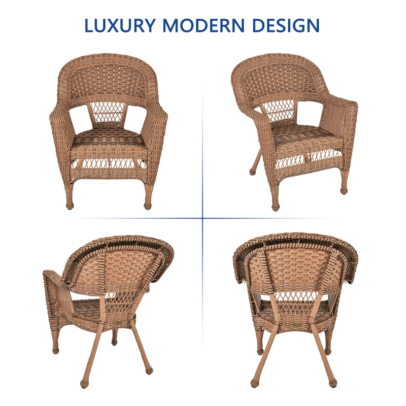 Jeco 5 Piece Resin Wicker Outdoor Patio Dining Set in Honey with Black Cushion