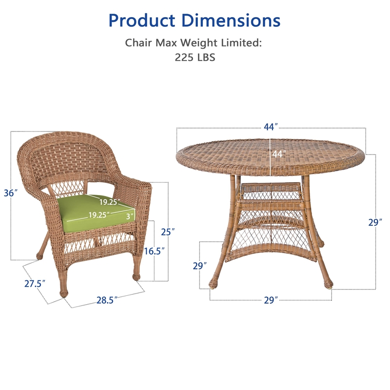 Jeco 5 Piece Resin Wicker Outdoor Patio Dining Set in Honey w/Sage Green Cushion