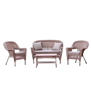 Jeco 4pc Wicker Conversation Set in Honey with Cocoa Brown Cushions