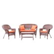 Jeco 4pc Wicker Conversation Set in Honey with Brick Orange Cushions