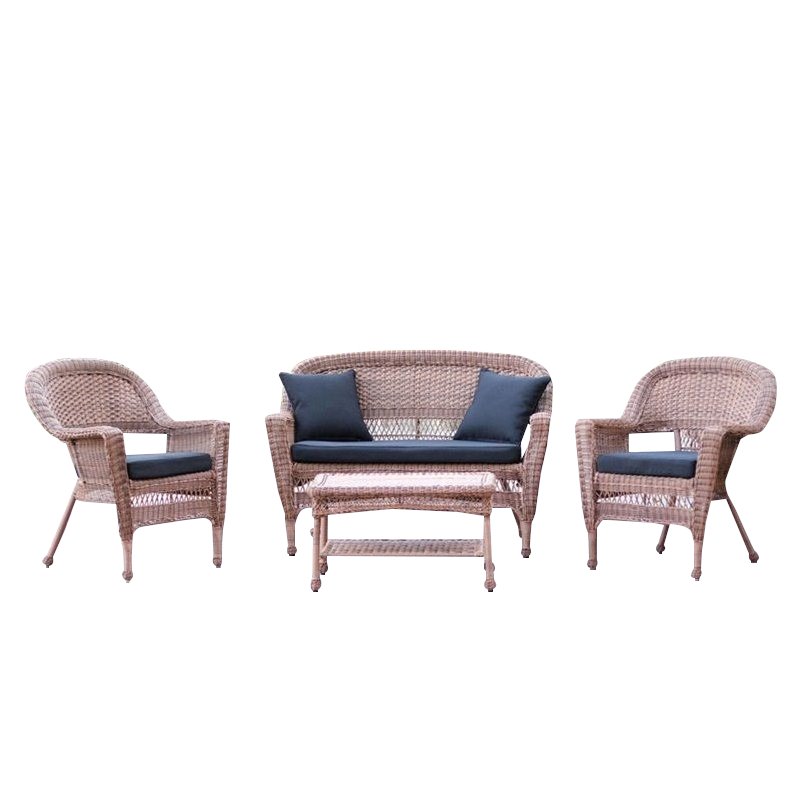 Jeco 4pc Wicker Conversation Set in Honey with Black Cushions