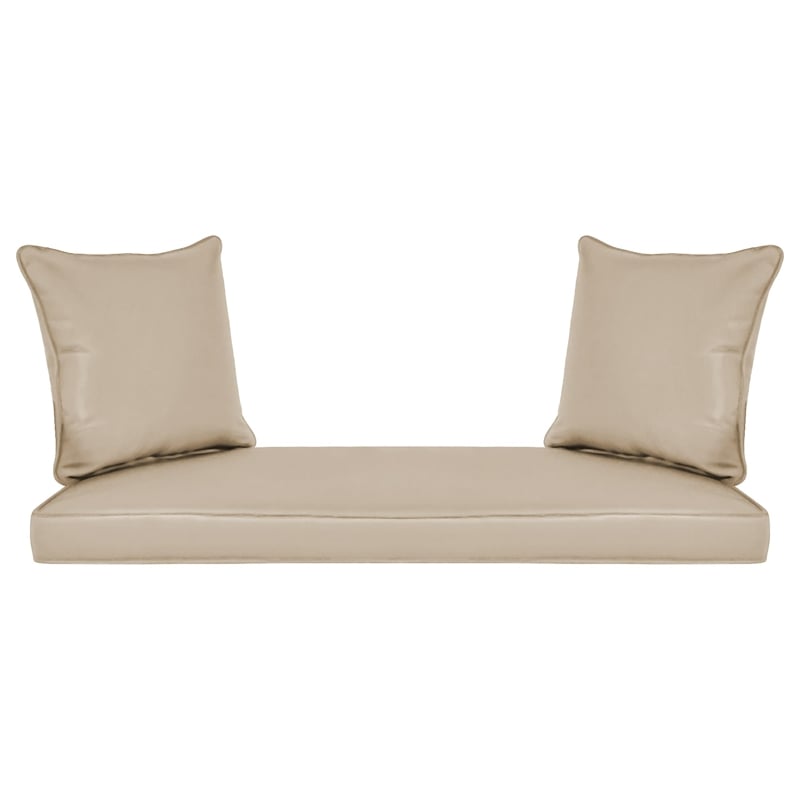 Jeco Wicker Patio Love Seat and Coffee Table Set in Honey with Tan Cushion