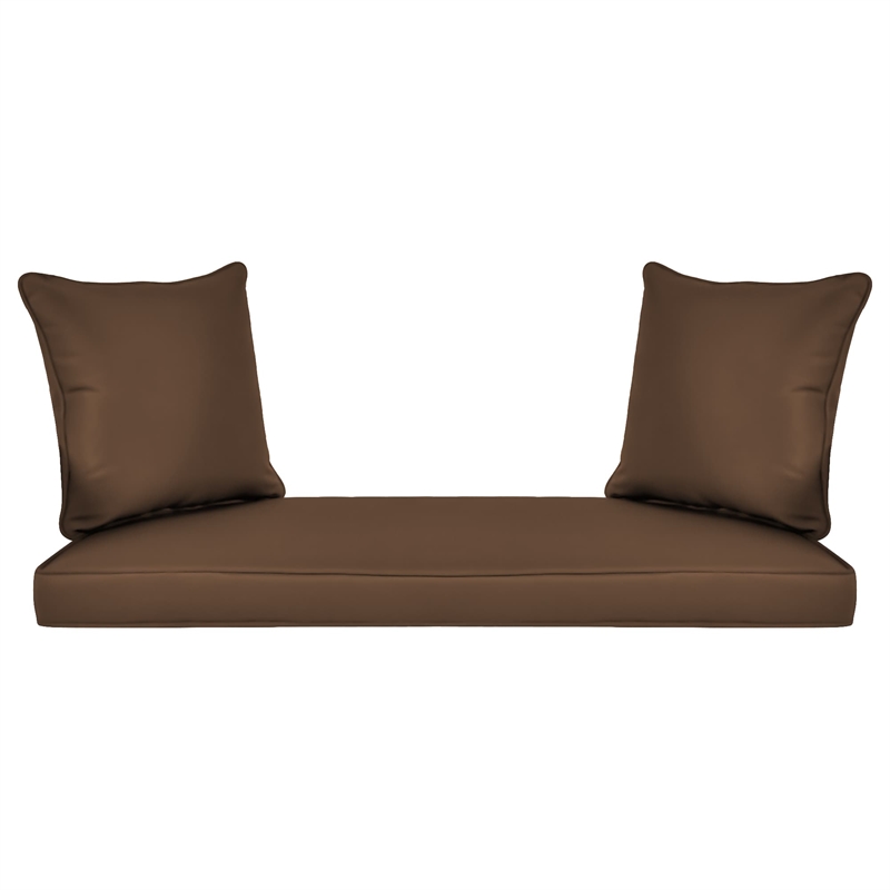 Jeco Wicker Patio Love Seat and Coffee Table Set in Honey with Brown Cushion