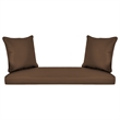 Jeco Wicker Patio Love Seat and Coffee Table Set in Honey with Brown Cushion