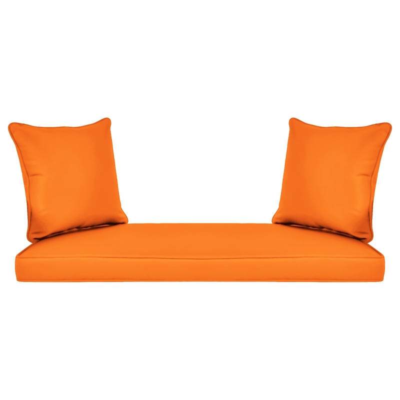 Jeco Wicker Patio Love Seat and Coffee Table Set in Honey with Orange Cushion