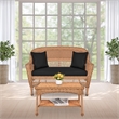 Jeco Wicker Patio Love Seat and Coffee Table Set in Honey with Black Cushion
