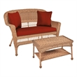 Jeco Wicker Patio Love Seat and Coffee Table Set in Honey