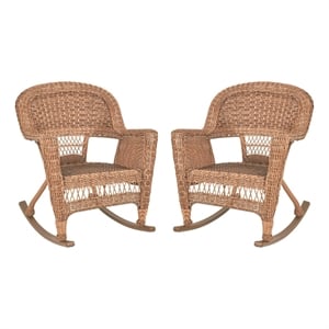 Jeco Resin Wicker Patio Rocker in Honey (Set of 2)