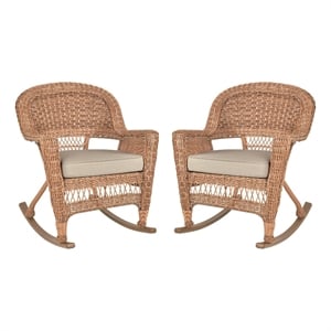 Jeco Wicker Rocker Chair in Honey with Tan Cushion (Set of 2)