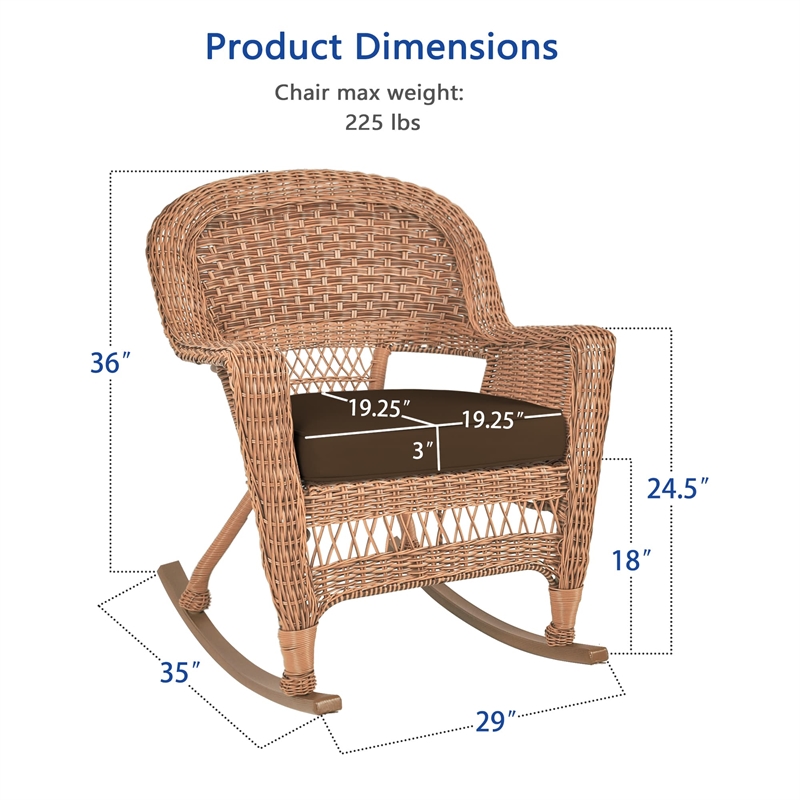 Jeco Wicker Rocker Chair in Honey with Brown Cushion (Set of 2)