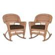 Jeco Wicker Rocker Chair in Honey with Brown Cushion (Set of 2)