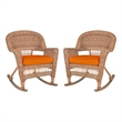 Jeco Wicker Rocker Chair in Honey with Orange Cushion (Set of 2)
