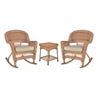 Jeco 3pc Wicker Rocker Chair Set in Honey with Tan Cushion