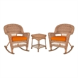 Jeco 3pc Wicker Rocker Chair Set in Honey with Orange Cushion