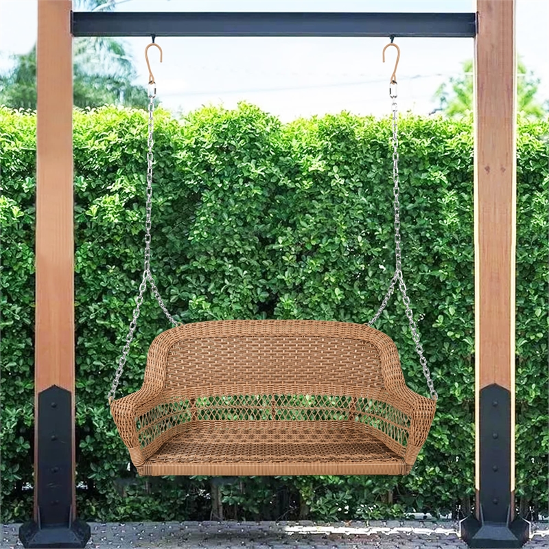 Jeco Resin Wicker Traditional Hanging Porch Swing in Honey