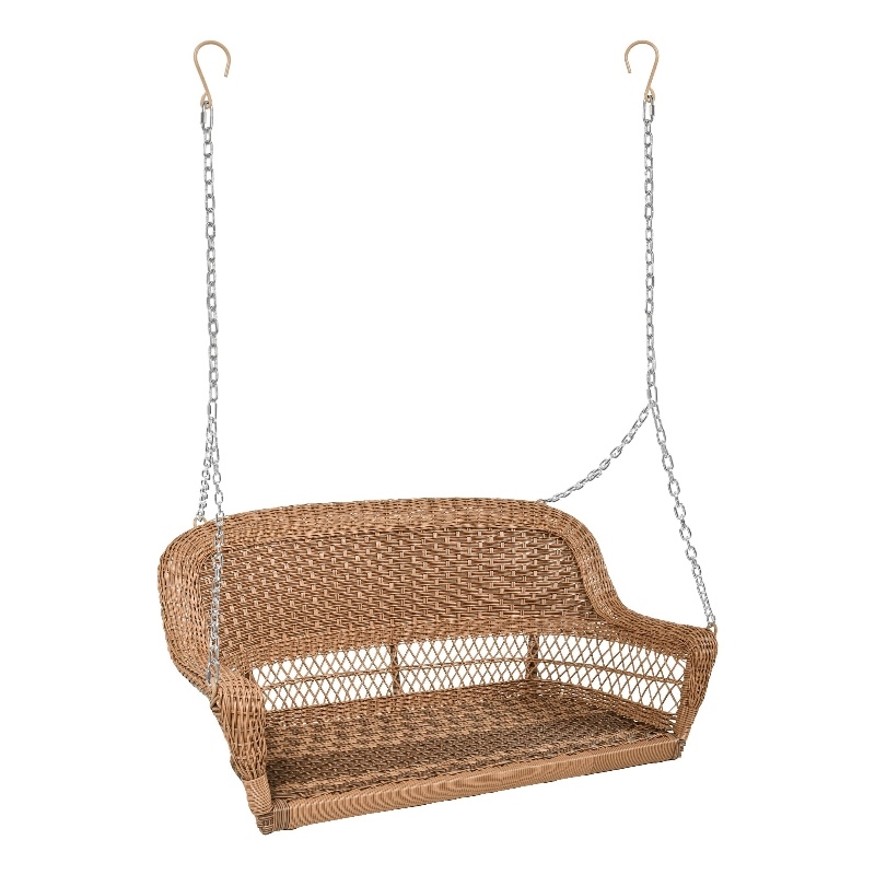 Jeco Resin Wicker Traditional Hanging Porch Swing in Honey