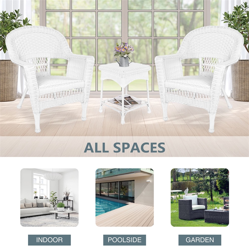 Jeco 3 Piece Wicker Conversation Set in White without Cushion